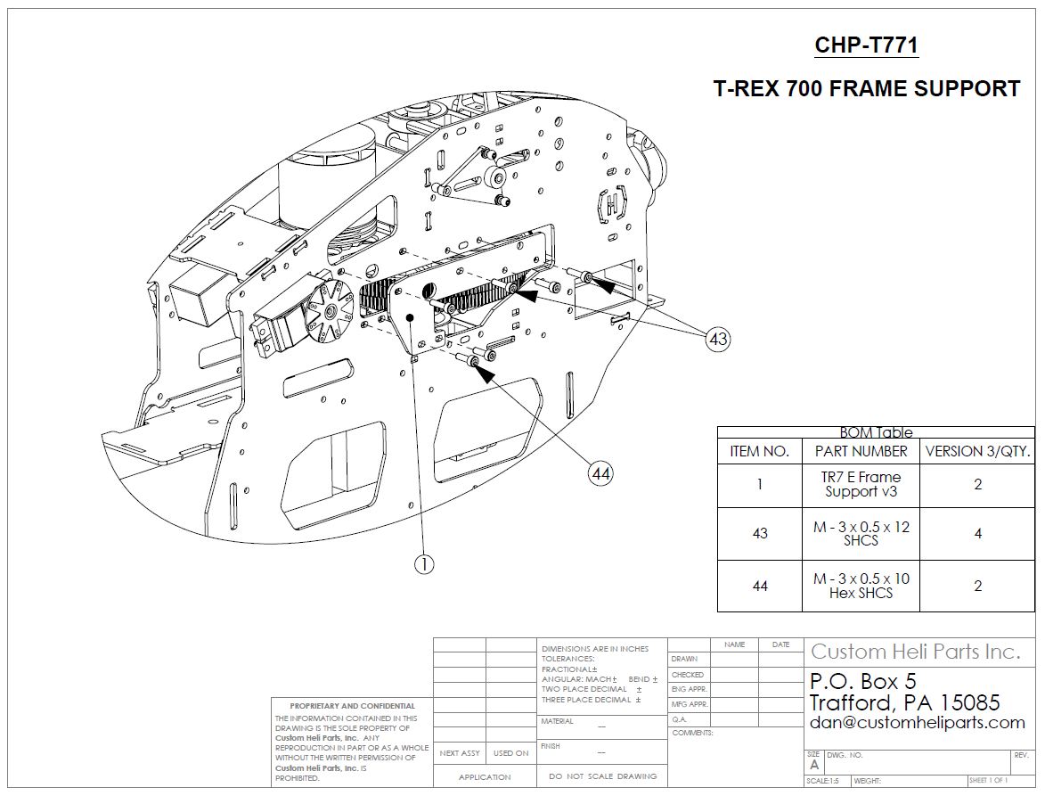 Custom Heli Parts - T-REX 700 E FRAME SUPPORT - ウインドウを閉じる