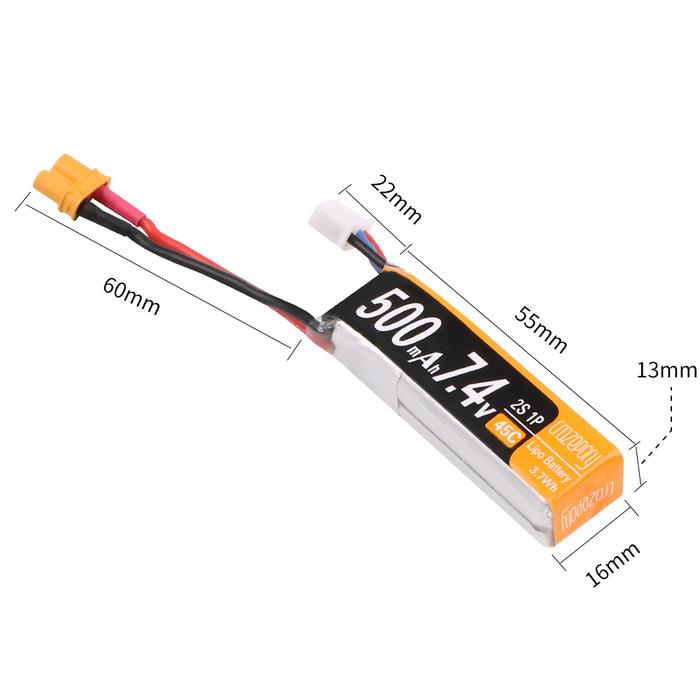 Crazepony 500mAh 7.4V 45C LiPo Battery Pack with XT30 (2pcs)
