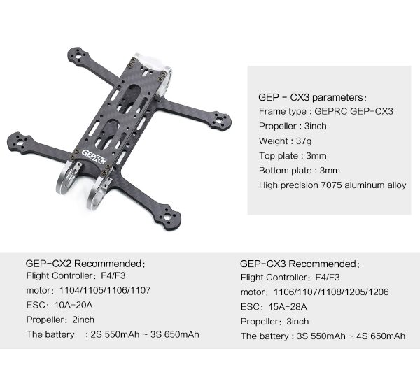 GEP- CX2 115mm 2 Inch FPV Drone Frame Kit - ウインドウを閉じる