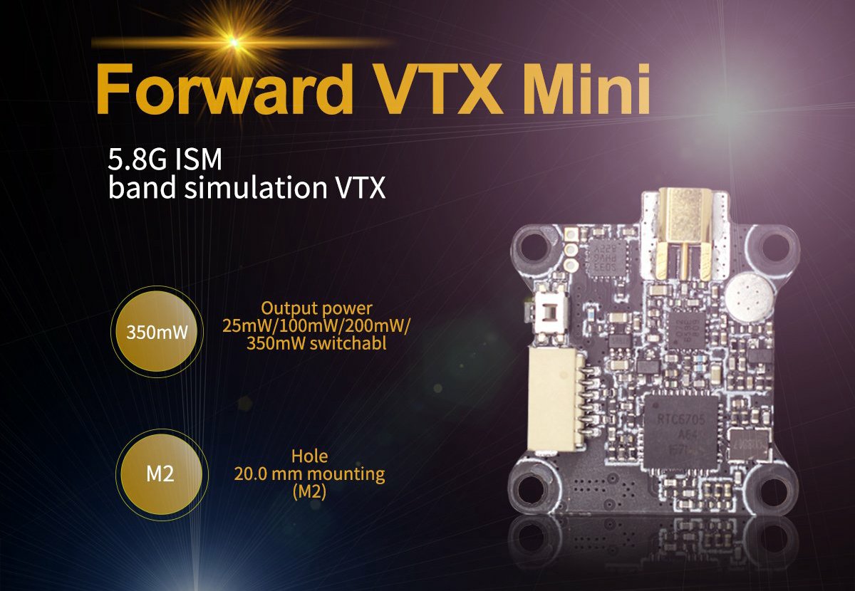 HGLRC Forward 350mW VTX Mini 20x20mm Built-in Microphone HGLRC Forward 350mW VTX Mini 20x20mm Built-in Microphone