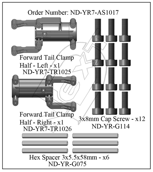 ND-YR7-AS1017 - Front Tail Boom Clamp Set R7