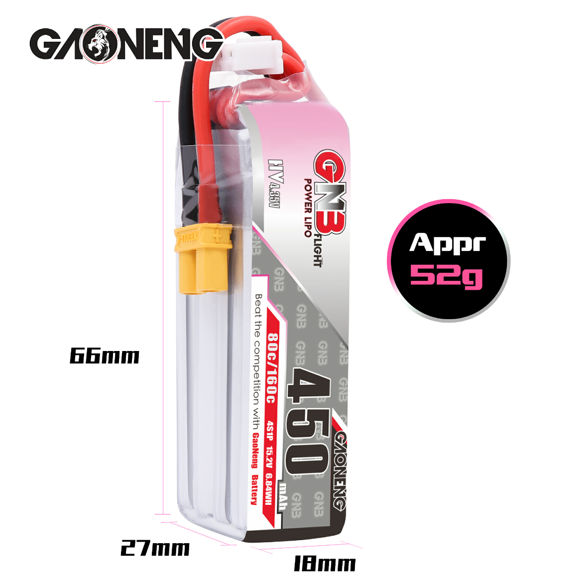 GAONENG HV Lipo Battery 4S 450ｍAh(80C) 2pcs