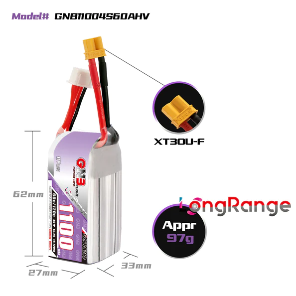 GAONENG HV Lipo Battery 4S 1100ｍAh(60C)-XT30