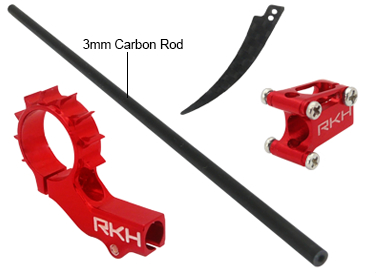 CNC 8mm Tail Motor Mount w/3mm Tail Boom Mount Set (Red) - Blade