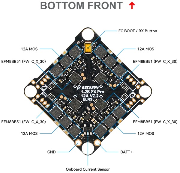 BETA FPV F4 1-2S 12A AIO Brushless Flight Controller (2022）ELRS