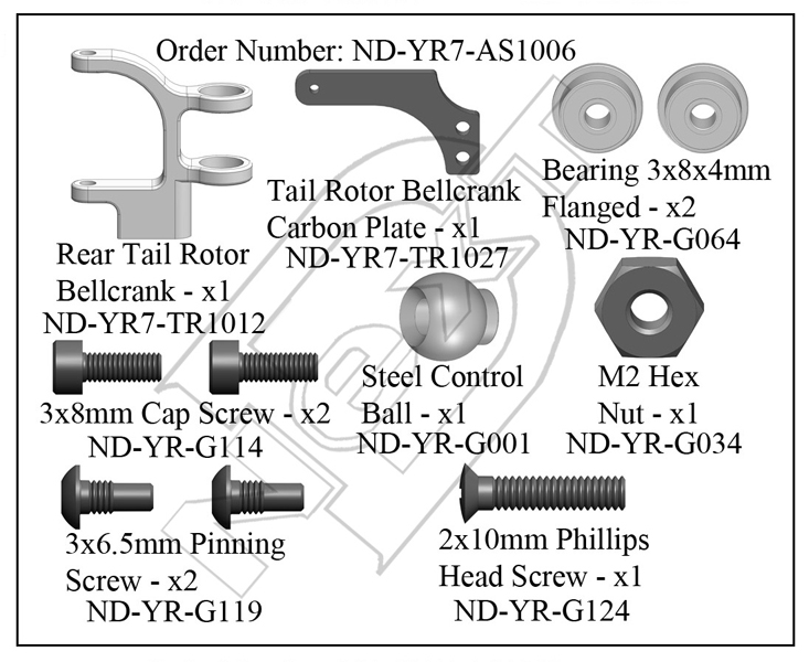 ND-YR7-AS1006 - Rear Tail Rotor Bellcrank Set R7 - ウインドウを閉じる