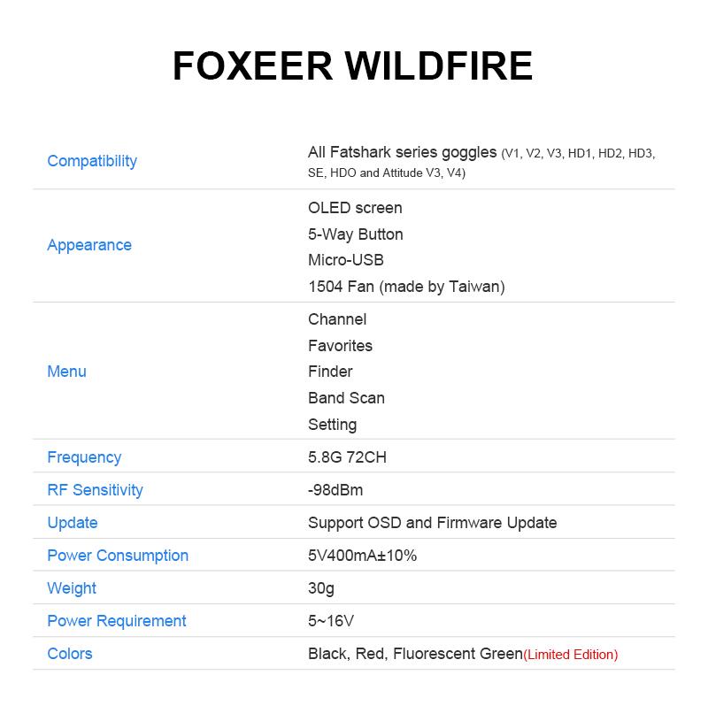 Foxeer Wildfire 5.8GHz 72CH Dual Receiver for Fatshark-Black - ウインドウを閉じる